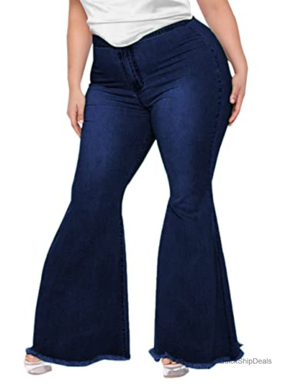 Plus Size Bell Bottom Jeans High Waisted Flared Denim Pants Stretch